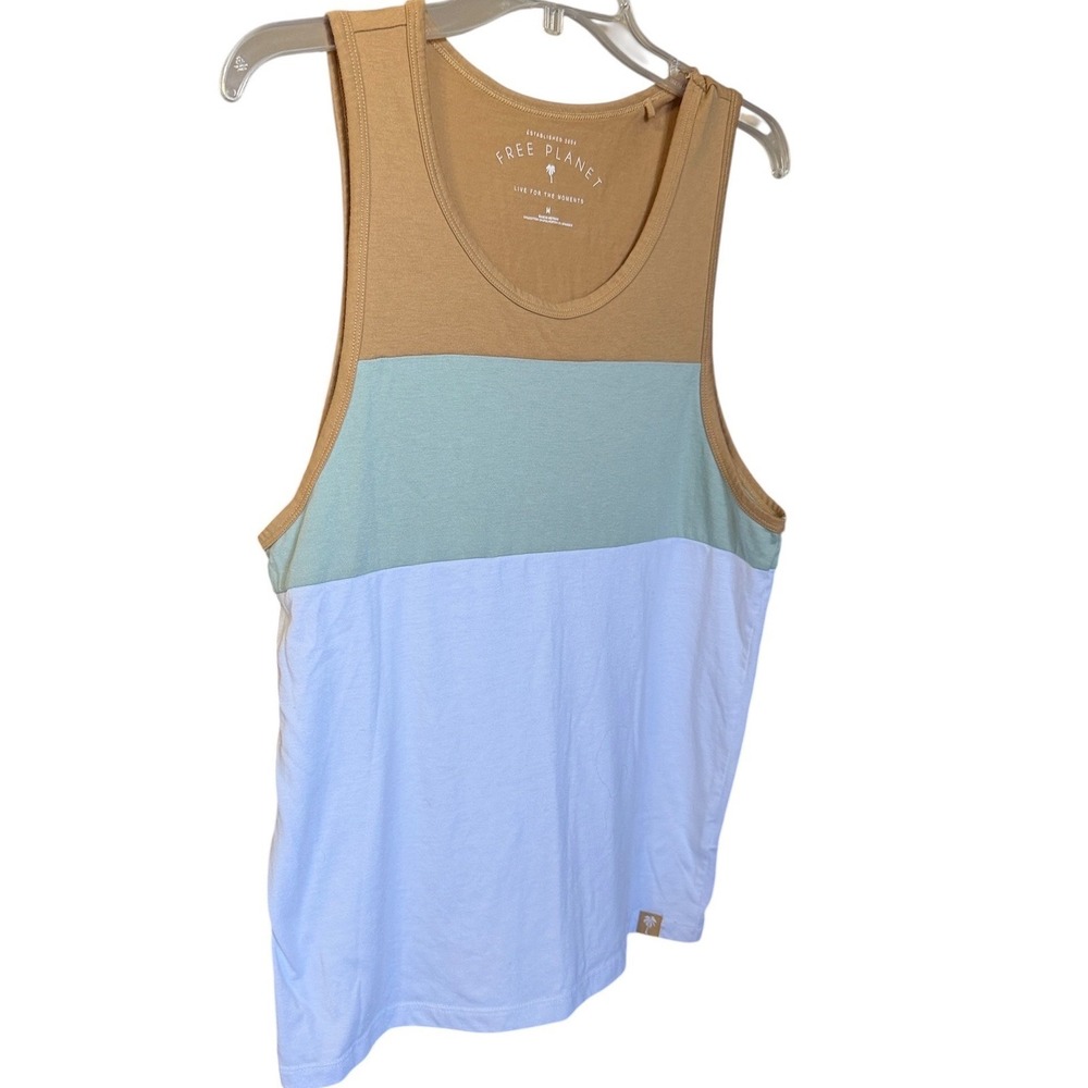 Free Planet Mens Colorblock Tank Top Mustard Green White Sz M Gym Muscle Shirt